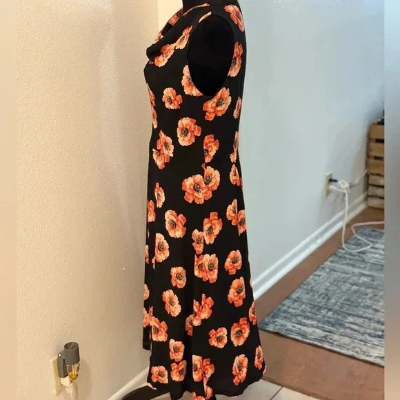 Talbots Black and Floral Print Sleeveless Cowl Neck Dress - Picture 4 of 6